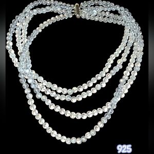 4strand Crystal Quartz Beaded Vintage Necklace Choker Sterling 925